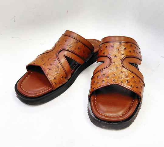 C Collection Ostrich Calfskin Sandal - Tan