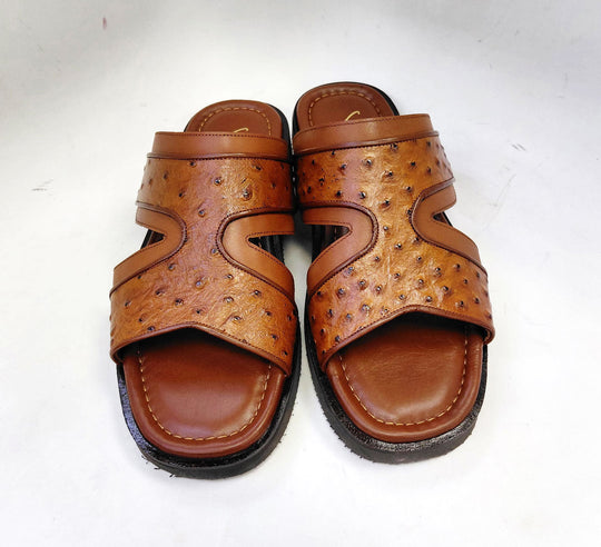 C Collection Ostrich Calfskin Sandal - Tan