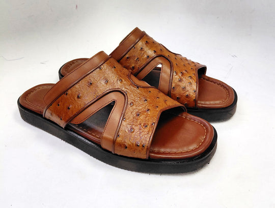 C Collection Ostrich Calfskin Sandal - Tan