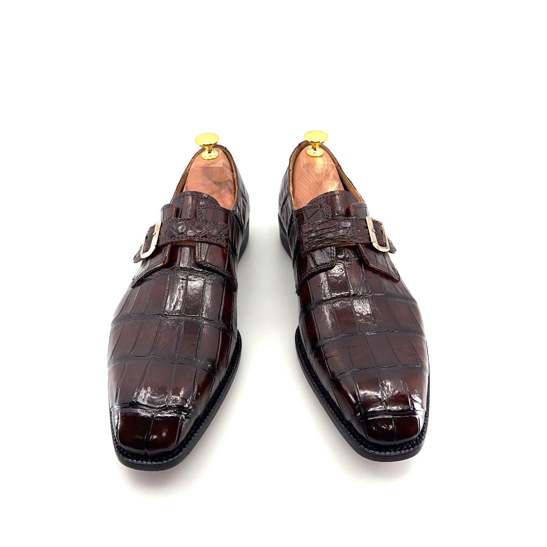 Maurice Raleigh Alligator Monkstrap Shoe - Brown