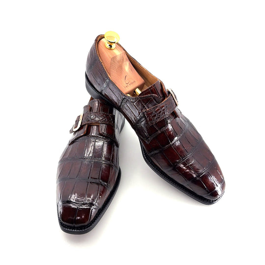 Maurice Raleigh Alligator Monkstrap Shoe - Brown
