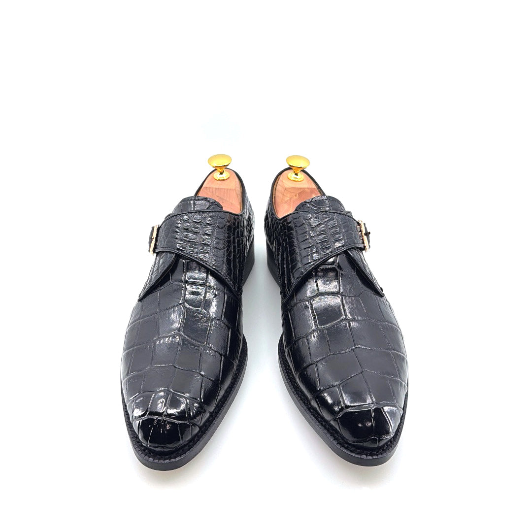 Maurice Jersey Alligator Monkstrap Shoe - Black