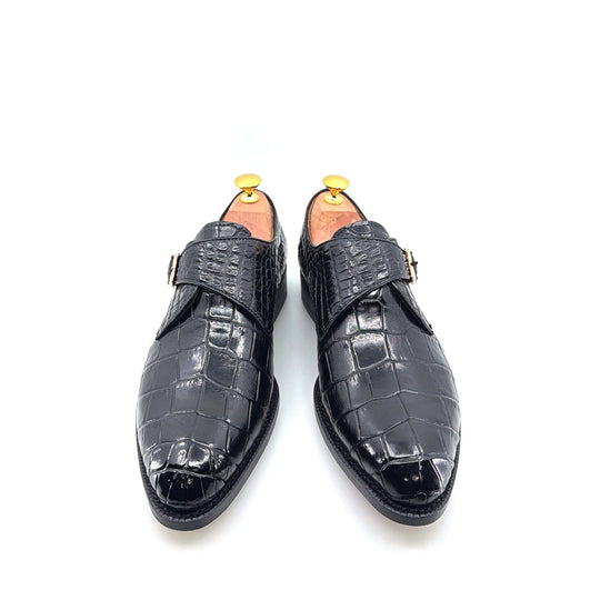 Maurice Jersey Alligator Monkstrap Shoe - Black