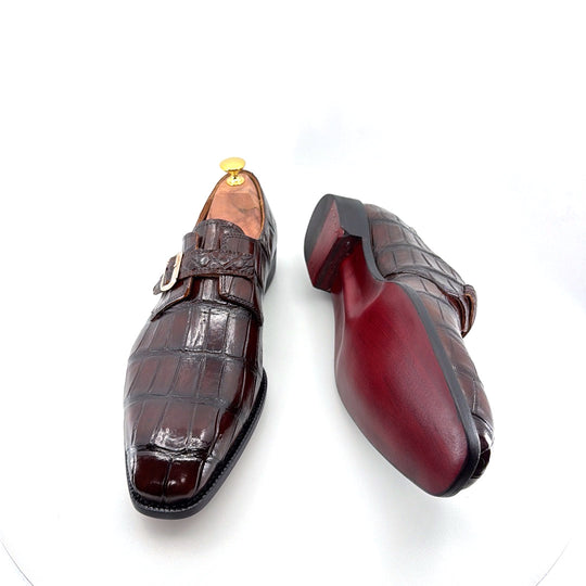 Maurice Raleigh Alligator Monkstrap Shoe - Brown