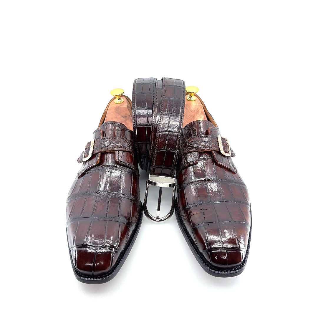 Maurice Raleigh Alligator Monkstrap Shoe - Brown
