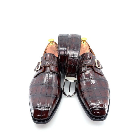 Maurice Raleigh Alligator Monkstrap Shoe - Brown
