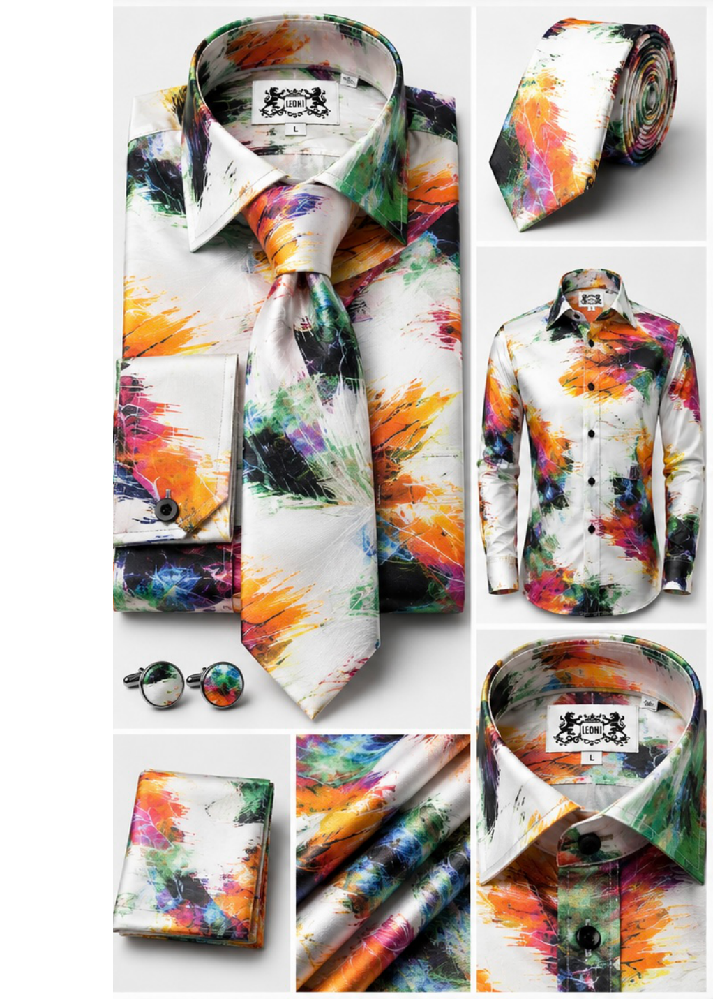 Oceanic Multicolor Amber and Hunter Green Microfiber French Cuff Shirt Set