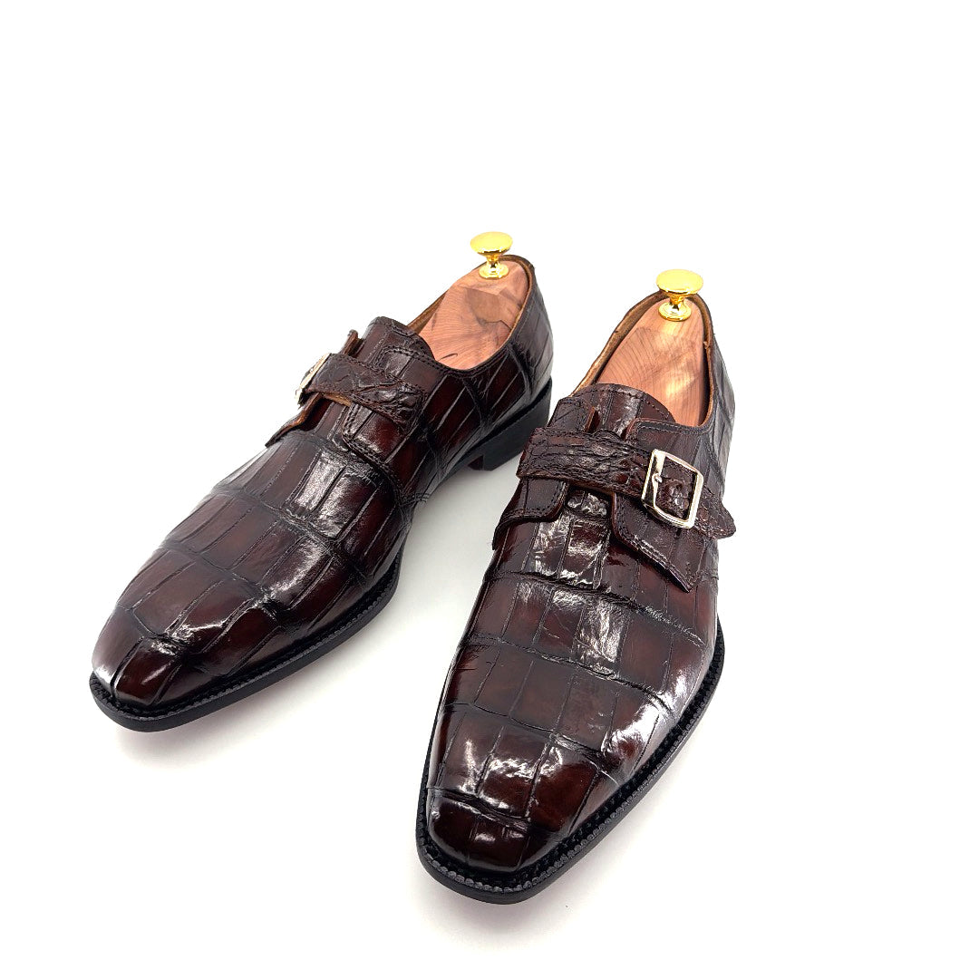 Maurice Raleigh Alligator Monkstrap Shoe - Brown