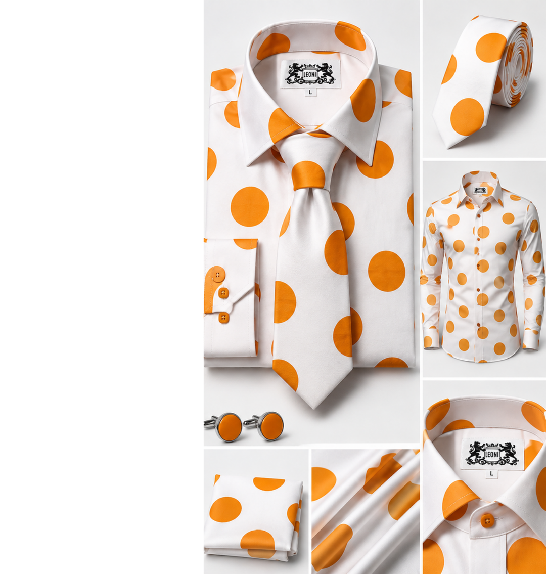 Oceanic Tangerine Peel Polkadot Microfiber French Cuff Shirt Set