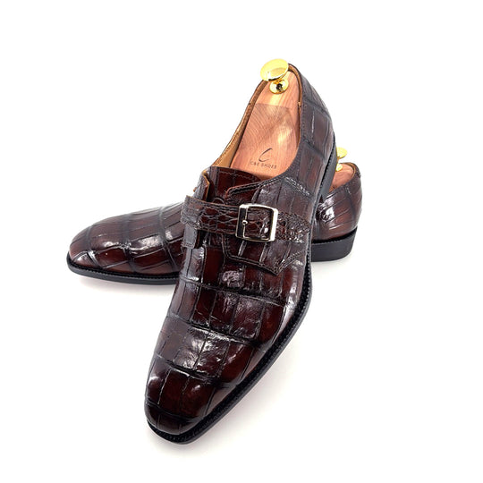 Maurice Raleigh Alligator Monkstrap Shoe - Brown