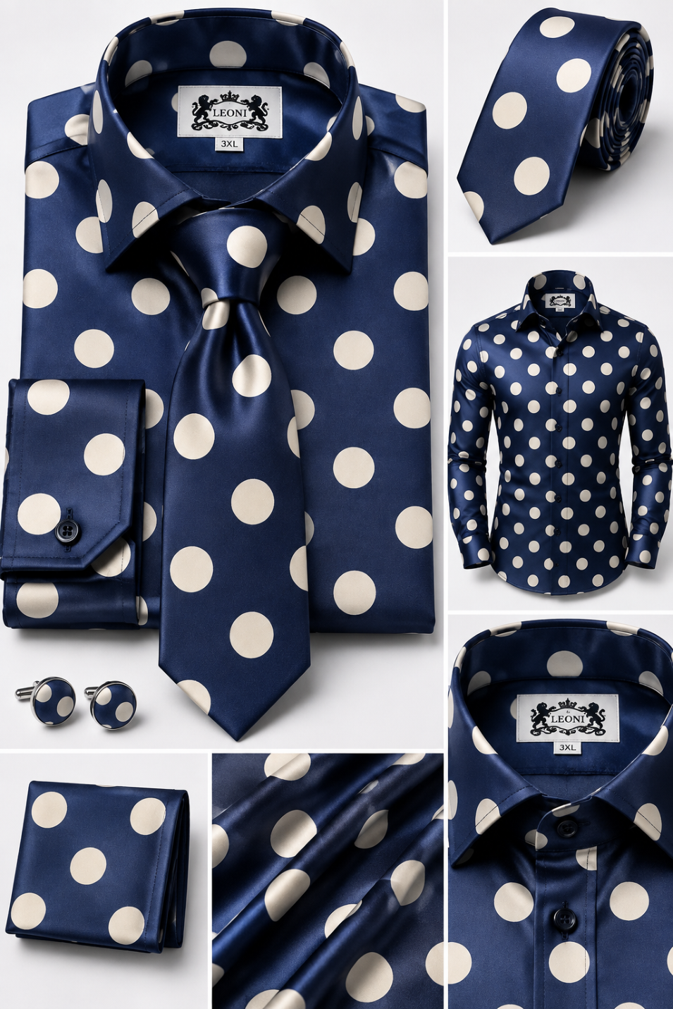 Oceanic Blue Whale and White Polkadot Microfiber French Cuff Shirt Set