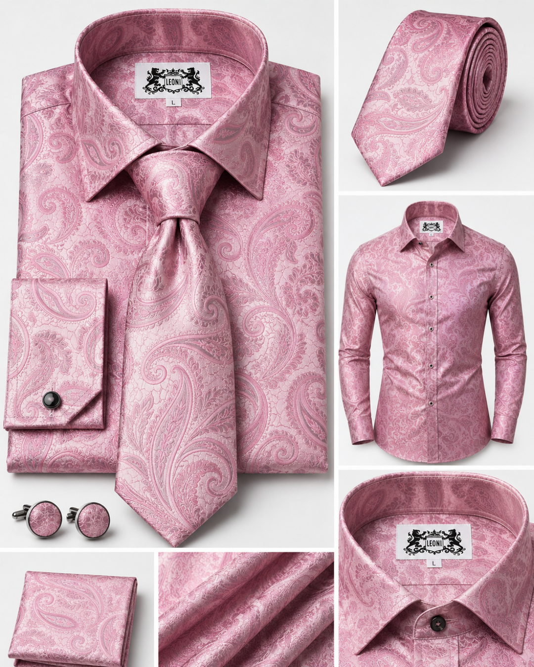 Oceanic Blush Reef Paisley Microfiber French Cuff Shirt Set