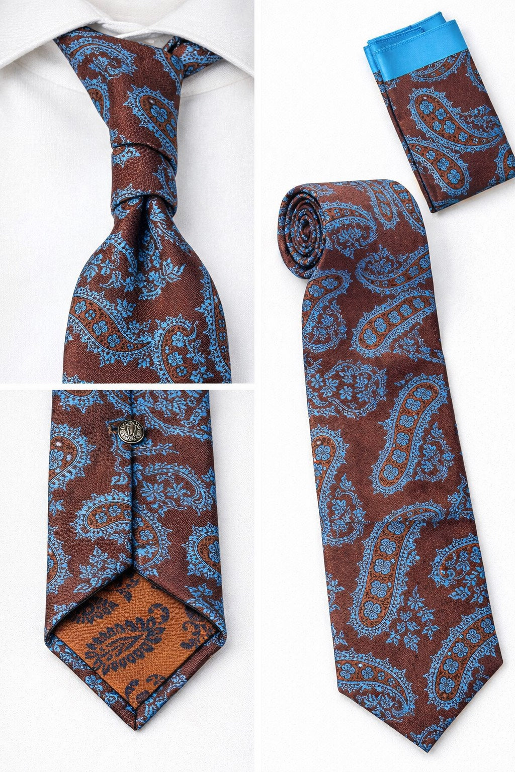 BlackCowboyBrand Premium Ties Brown with Aqua Design Pattern