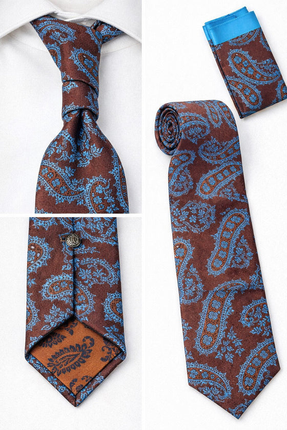 BlackCowboyBrand Premium Ties Brown with Aqua Design Pattern