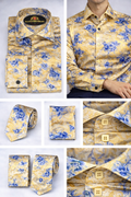 BlackCowboyBrand Men’s Reef Gold and Azure Blooms Strong Microfiber Dress Shirt Set
