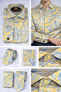 BlackCowboyBrand Men’s Golden Paisley Waves Pure Cotton Dress Shirt Set