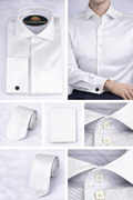 BlackCowboyBrand Men’s Snow White Surf Ribbed Microfiber French Cuff Dress Shirt Set