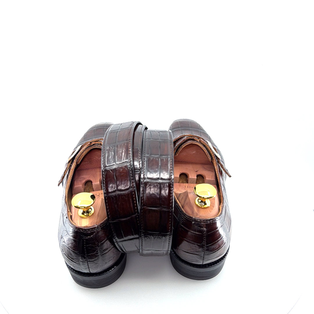 Maurice Raleigh Alligator Monkstrap Shoe - Brown