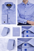 BlackCowboyBrand Men’s Sapphire Tide Textured Mesh Microfiber French Cuff Dress Shirt Set