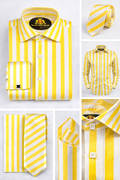 BlackCowboyBrand Men’s Sunny Side Yellow Ribbed Microfiber French Cuff Dress Shirt Set