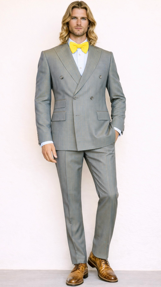 BlackCowboyBrand Oceanic Rock with Gold Pin Stripe Double Breasted Super 220 Wool Suit with Double Vents