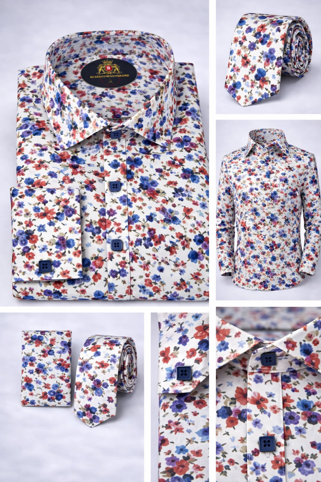 BlackCowboyBrand Men’s Pacific Purple Petunia Multi-Color Pure Cotton Dress Shirt Set