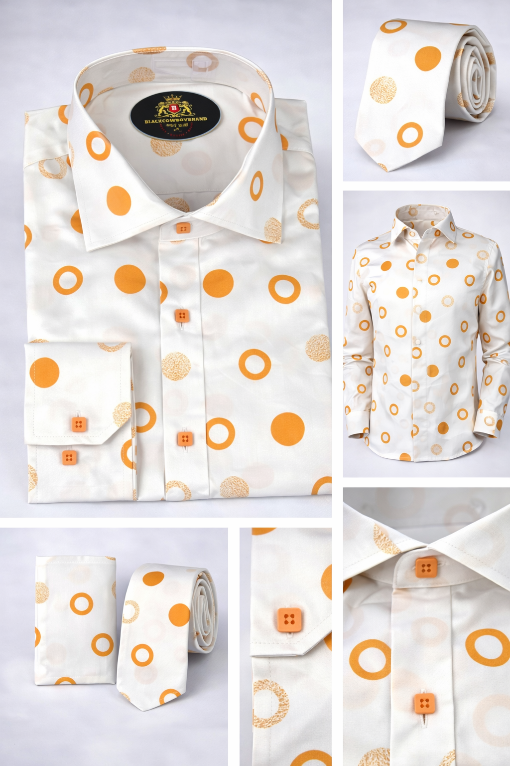 BlackCowboyBrand Men’s Floating Orange Jellyfish Polka Dots Lightweight Cotton Dress Shirt Set