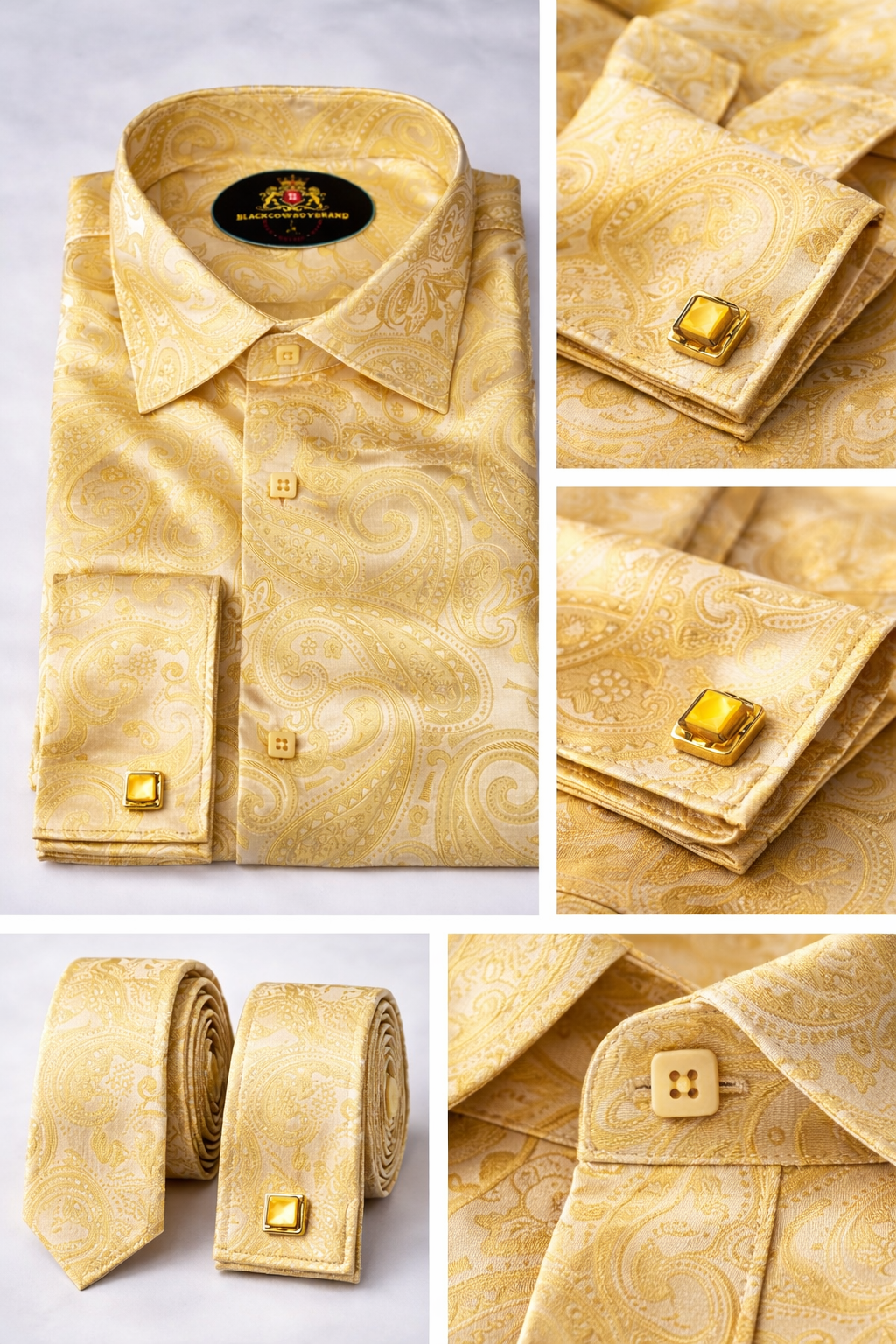 BlackCowboyBrand Men’s Oceanic Sand Dune Silky Microfiber French Cuff Dress Shirt Set