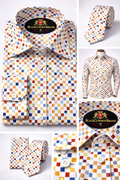 BlackCowboyBrand Men’s Happy Squares Multi-Color Pure Cotton Dress Shirt Set