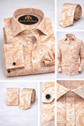 BlackCowboyBrand Men’s Amber Sunset Paisley Waves Silky Microfiber Dress Shirt Set