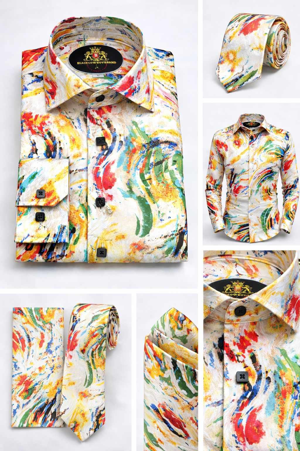 BlackCowboyBrand Men’s Multi-Color Happy Pure Cotton Dress Shirt Set