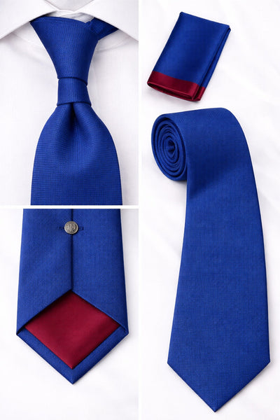 BlackCowboyBrand Premium Microfibre Plain Blue Emozione with Crimson Tie Set