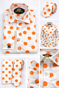 BlackCowboyBrand Men’s Floating Orange Polka Dots Lightweight Microfiber Dress Shirt Set