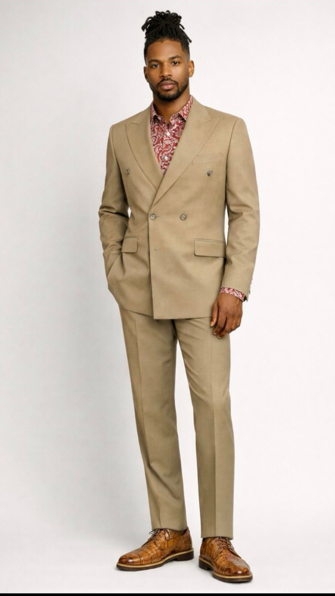 BlackCowboyBrand Oceanic Sand Double Breasted Super 220 Wool Suit with Double Vents