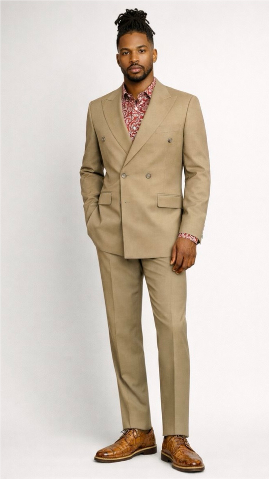 BlackCowboyBrand Oceanic Sand Double Breasted Super 220 Wool Suit with Double Vents