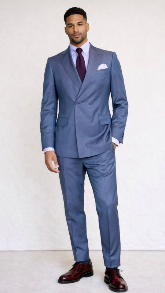 BlackCowboyBrand Oceanic Dusk Double Breasted Super 220 Wool Suit with Double Vents