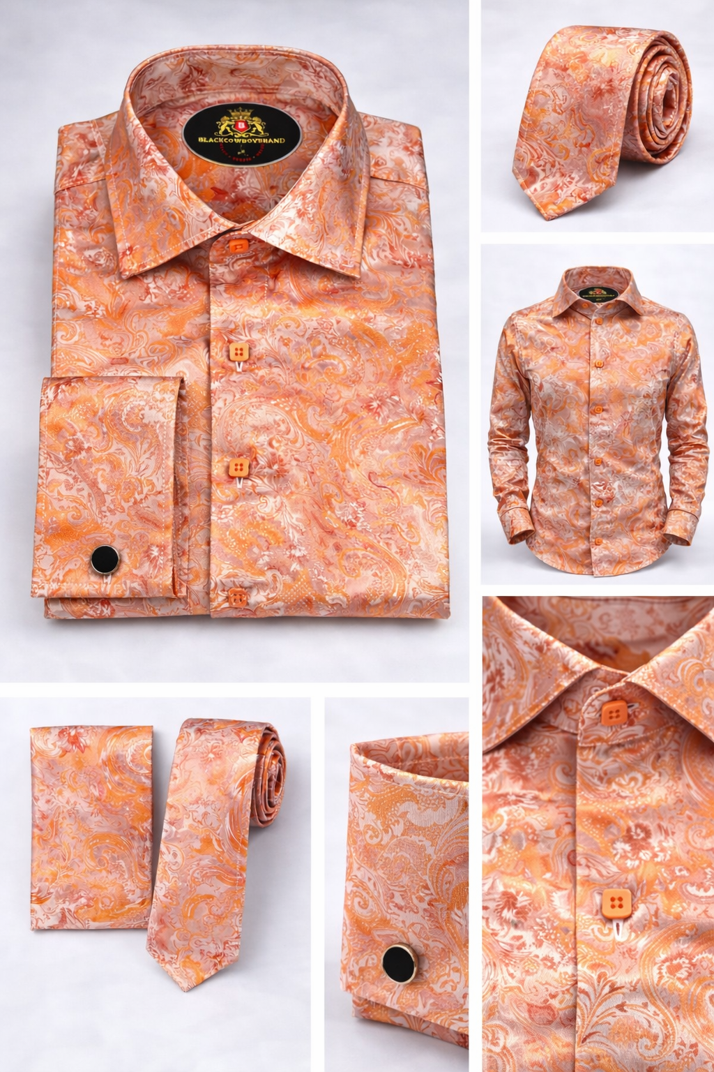 BlackCowboyBrand Men’s Pacific After-Amber Strong Microfiber French Cuff Dress Shirt Set