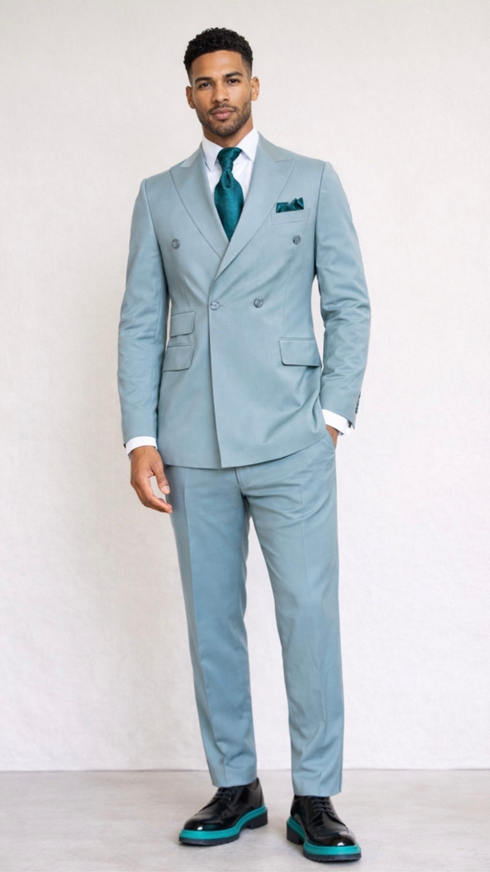 BlackCowboyBrand Teal Wave Double Breasted Super 220 Wool Suit with Double Vents