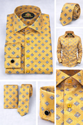 BlackCowboyBrand Men’s Beach Sand and Blue Shells Strong Microfiber French Cuff Dress Shirt Set