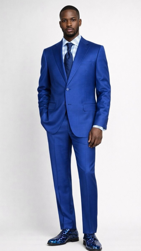 BlackCowboyBrand Blue Emozione Single Breasted Super 220 Wool Suit with Single Vent
