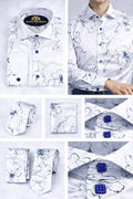 BlackCowboyBrand Men’s Cracked Ice-shelf White Silky Microfiber Dress Shirt Set