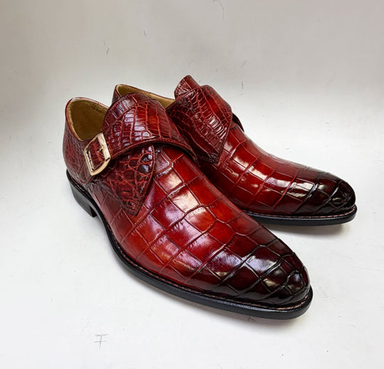 Maurice Charlotte Alligator Monkstrap - Burgundy