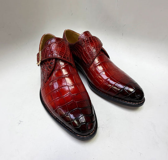 Maurice Charlotte Alligator Monkstrap - Burgundy