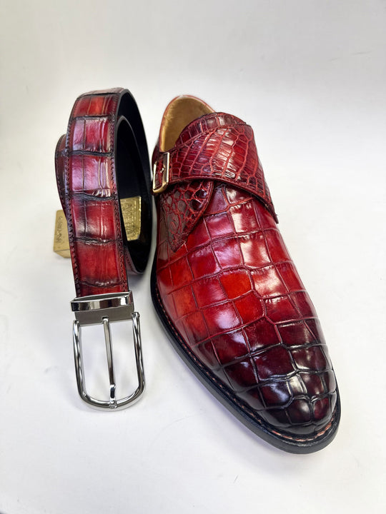 Maurice Charlotte Alligator Monkstrap - Burgundy