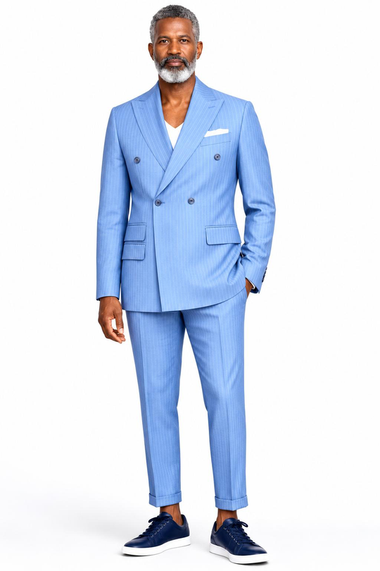 BlackCowboyBrand Cool Pacific (Blue) Double Breasted Super 220 Wool Suit with Double Vents
