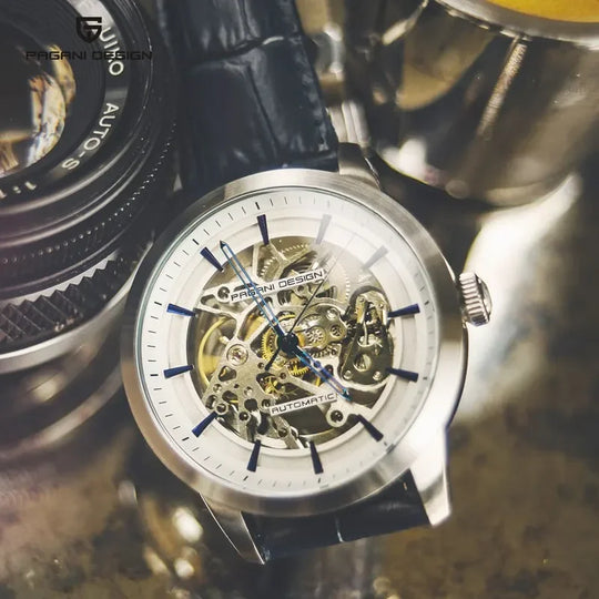 PAGANI DESIGN Business Man Watch Luxury Skeleton Hollow Leather Men&