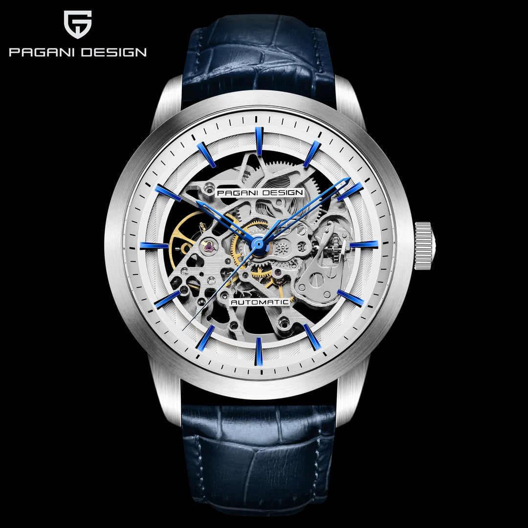 PAGANI DESIGN Business Man Watch Luxury Skeleton Hollow Leather Men&