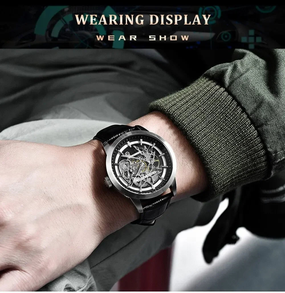 PAGANI DESIGN Business Man Watch Luxury Skeleton Hollow Leather Men&