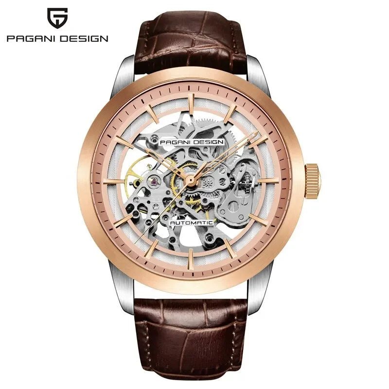 PAGANI DESIGN Business Man Watch Luxury Skeleton Hollow Leather Men&