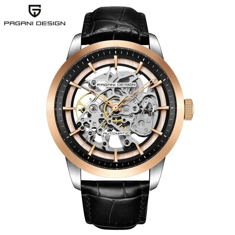 PAGANI DESIGN Business Man Watch Luxury Skeleton Hollow Leather Men&